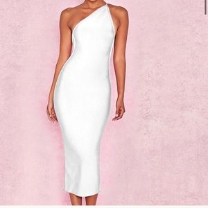 Size M white body con one shoulder dress